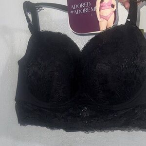 Adore Me Black Lace Longline Bra with Scalloped Hem